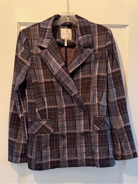 Avec Les Filles Lavender & Brown Plaid Double-Breasted Blazer